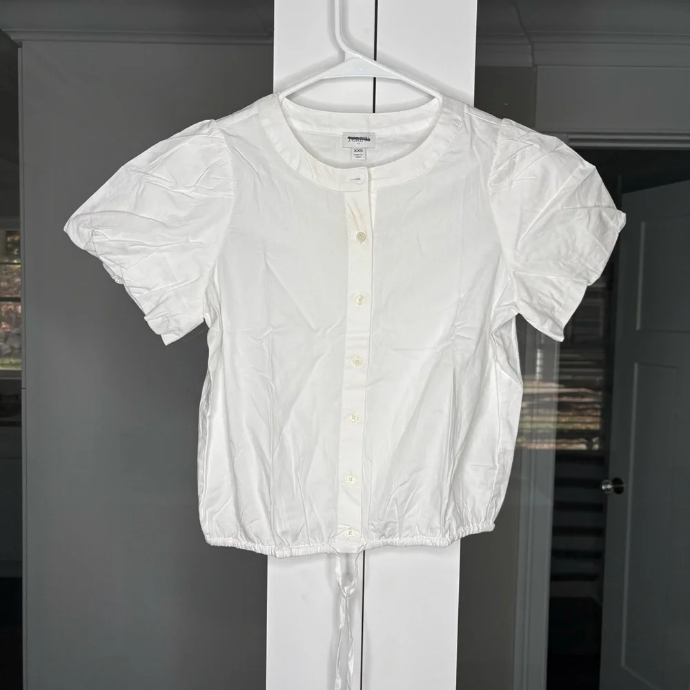 NWT J. Crew Puff-sleeve Tie-waist Top White